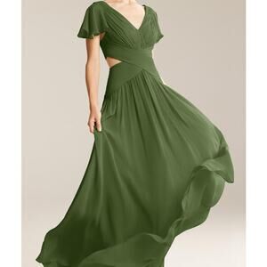 AW BRIDAL 6 S Green Olive Clelia cutout bridesmaid formal maxi dress NEW B107